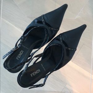 Fendi pointy leather kitten heel pumps